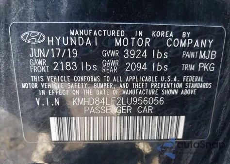 2020 Hyundai Elantra Value Edition z USA, uszkodzony, nr VIN KMHD84LF2LU956056